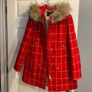 J. Crew Chateau Stadium Cloth Coat red and white